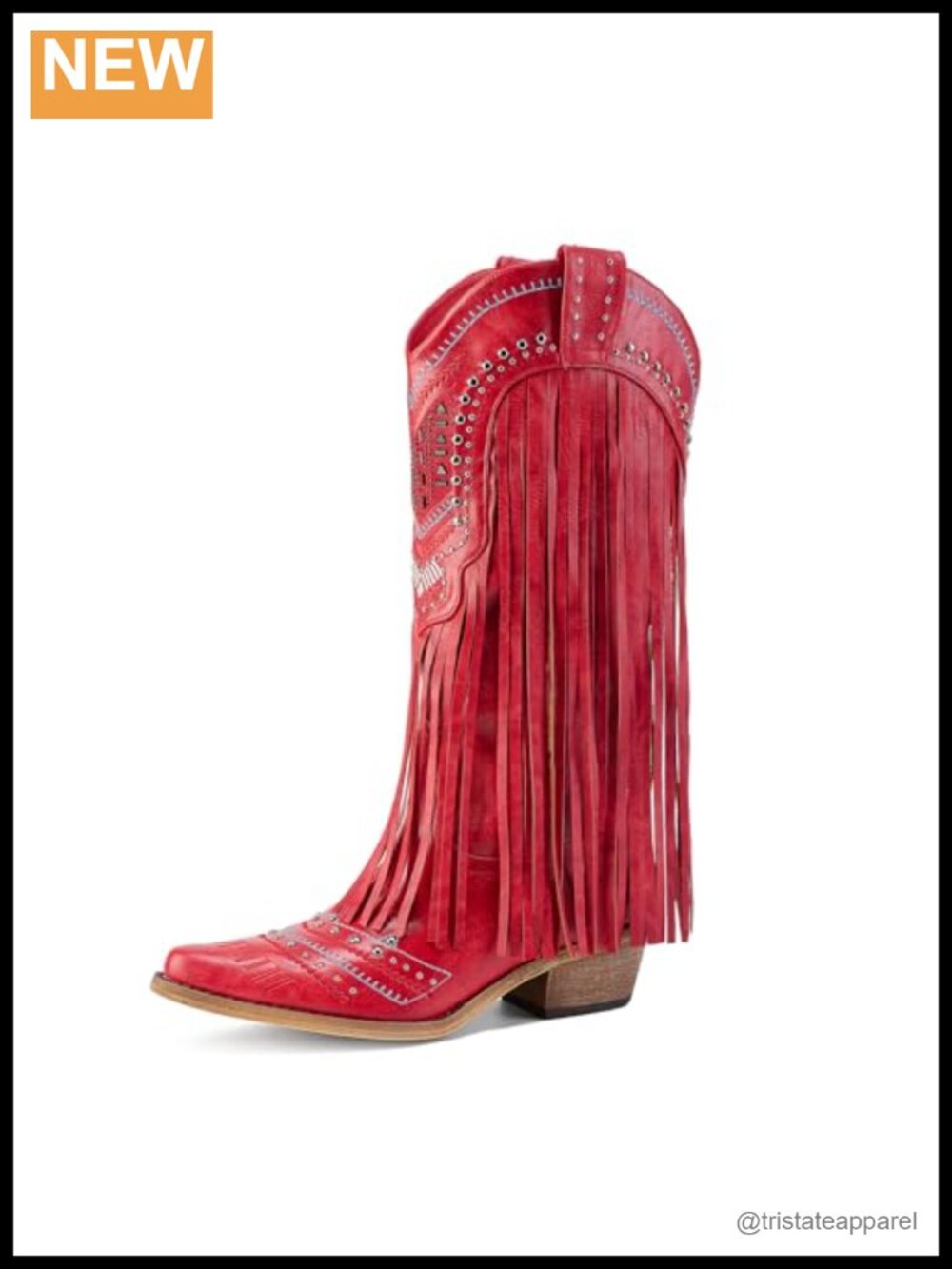 Women's Fringe Cowboy Boots Pull On Mid Calf Embroidered Chunky Heel Boot